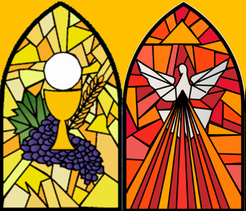 Communion and Confirmation Clipart of stained glass depicting First Communion and Confirmation