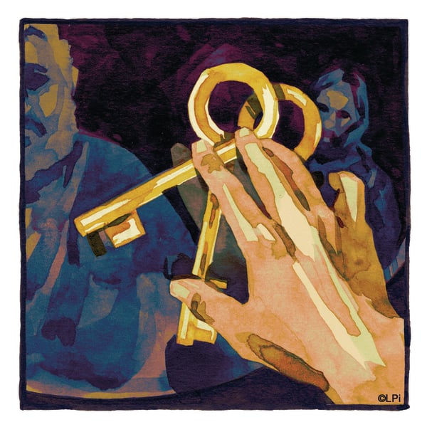 Illustration of a hand receiving a ring of keys