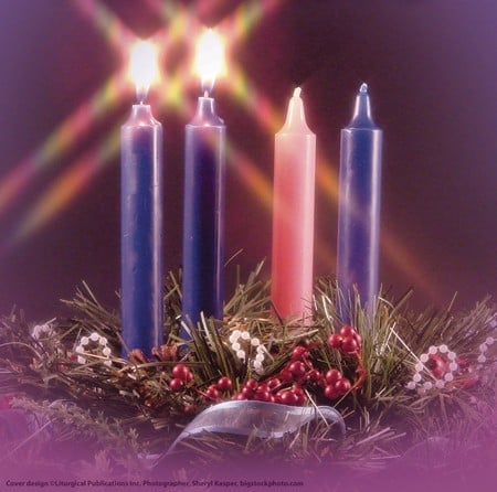 Advent wreath with two lit candles