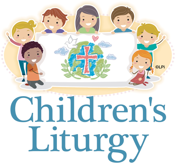 Clip art of children with the text "Children's Liturgy".
