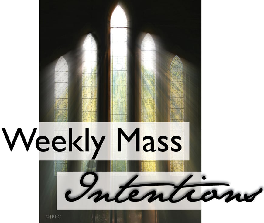 Graphic of candles with text Weekly Mass intentions