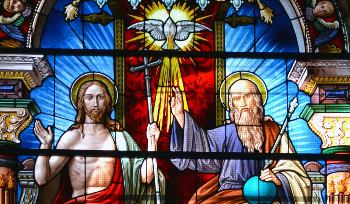 Stained glass depicting the Holy Trinity
