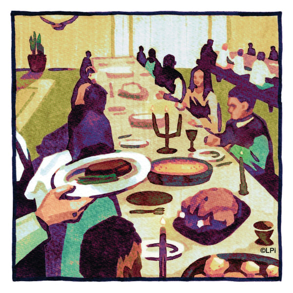 Illustration of guests seated at a banquet table
