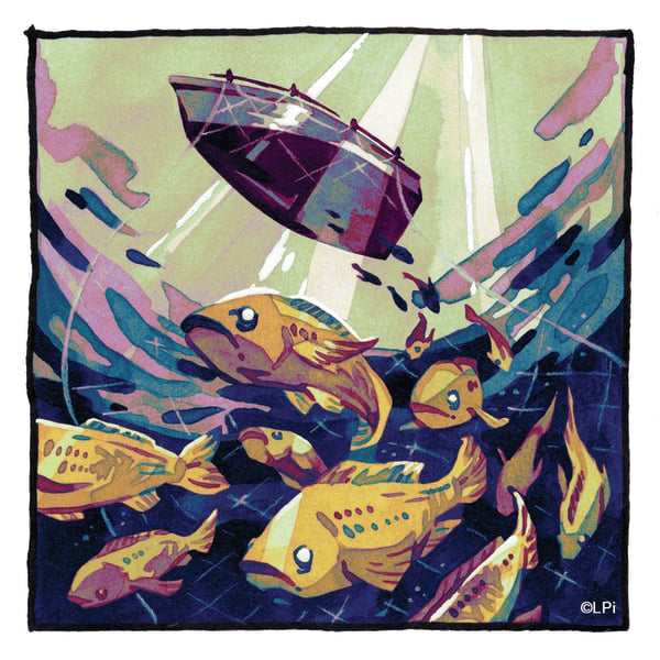 Illustration of fish swimming in the sea