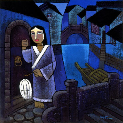 Modern painting of someone knocking on a door