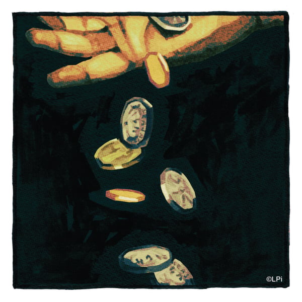 Illustration of a hand and coins
