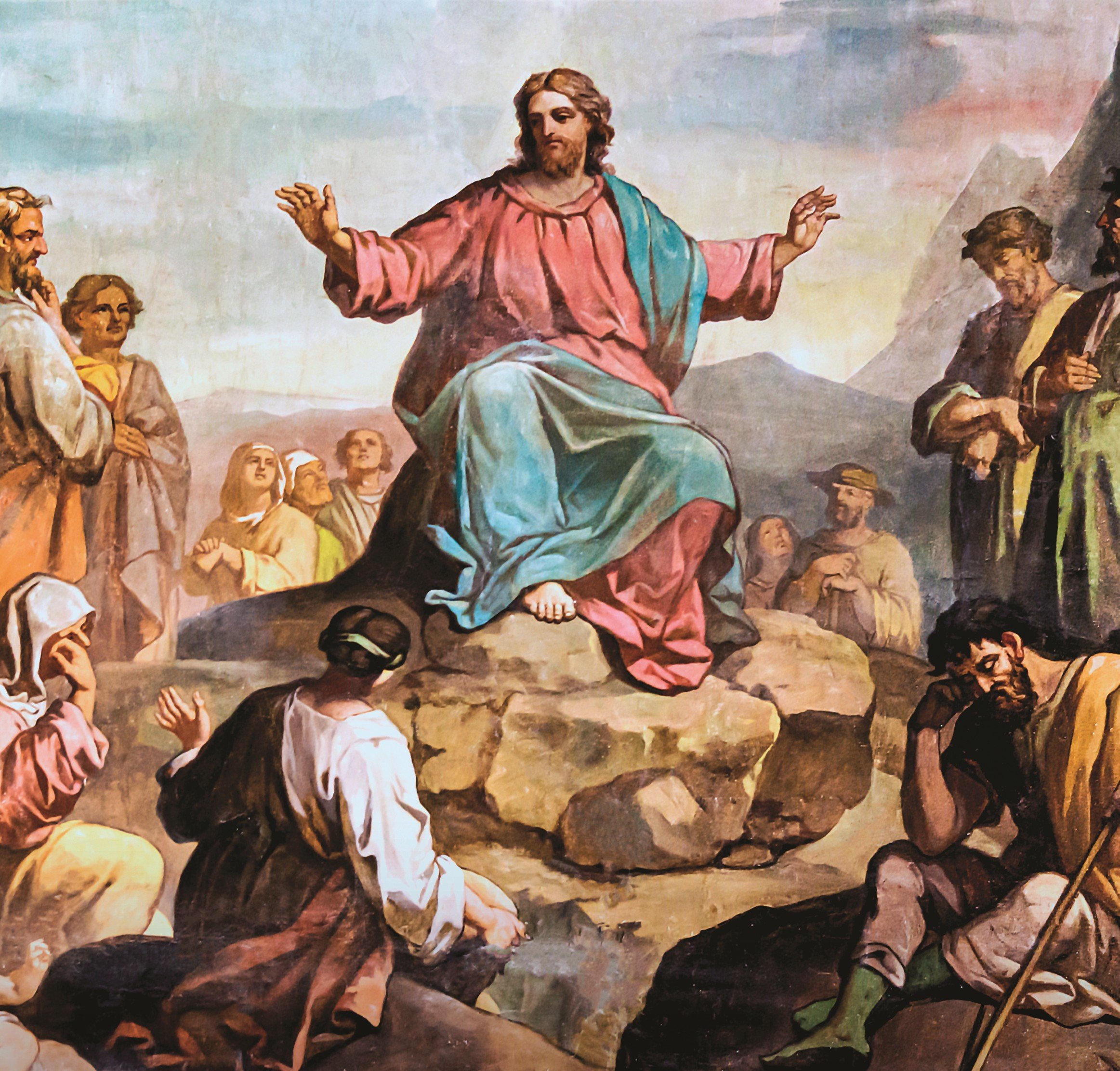 Painting of Jesus preaching to the crowds