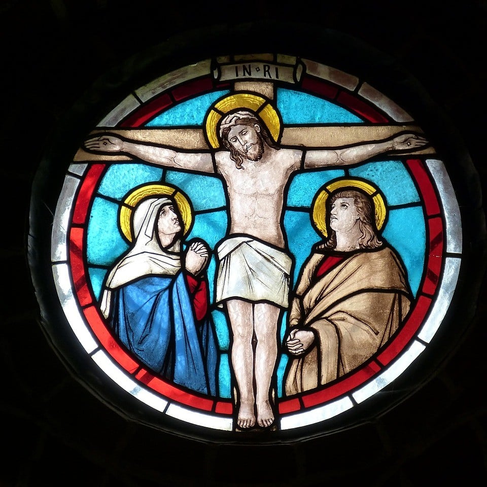 Photo of a Crucifixion stained glass window