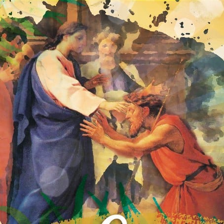 Illustration depicting Jesus restoring sight to the blind man