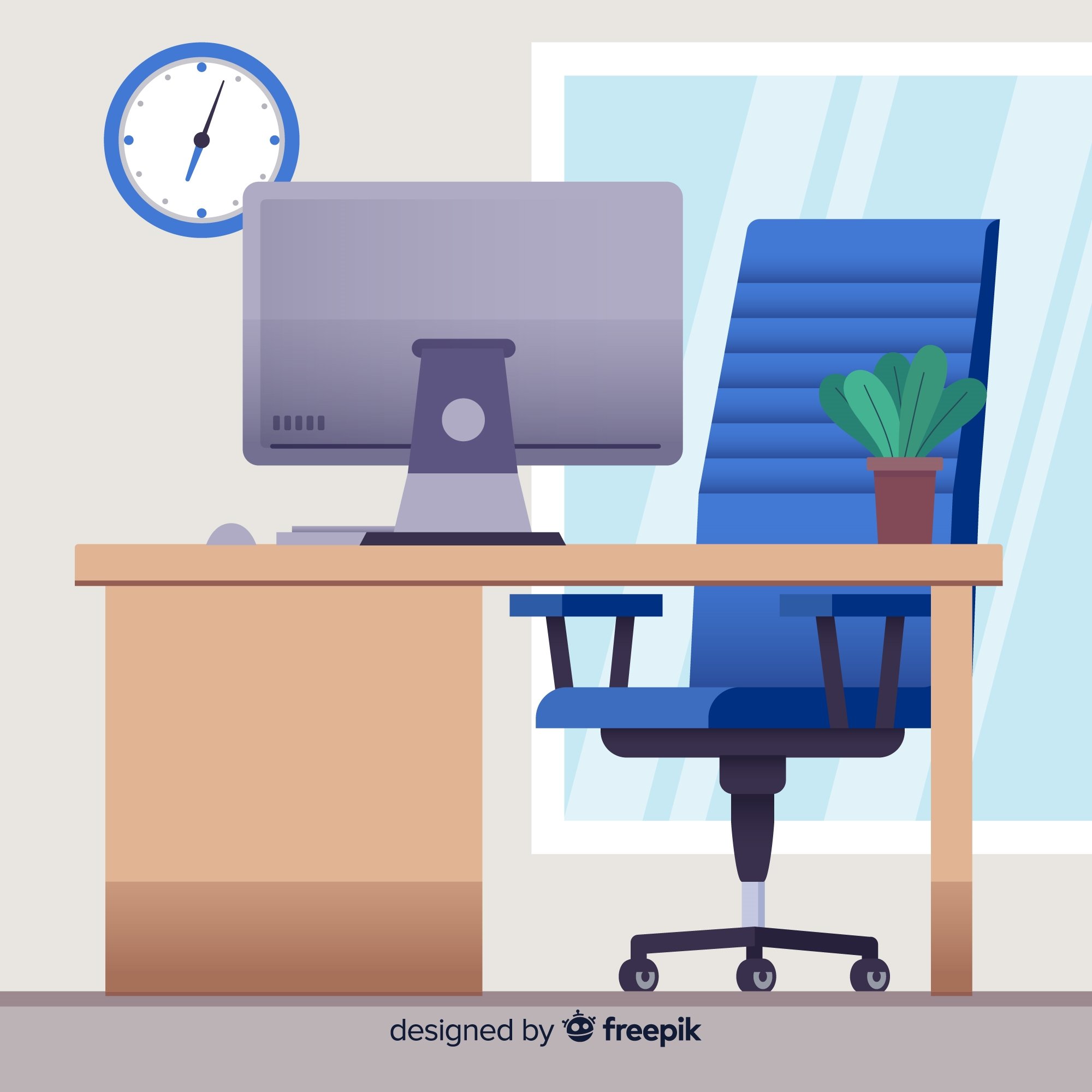 Clipart depicting an office desk and chair