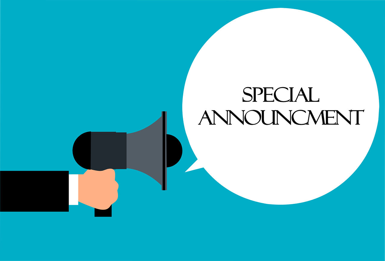 Speech balloon with the text "Special Announcement"