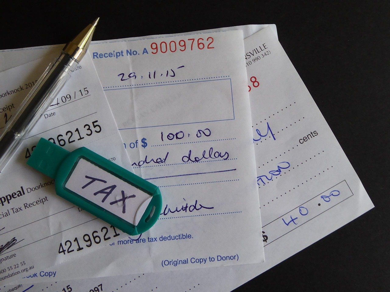 Photo of donation receipts