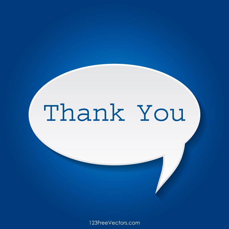 The words Thank you in a speech bubble