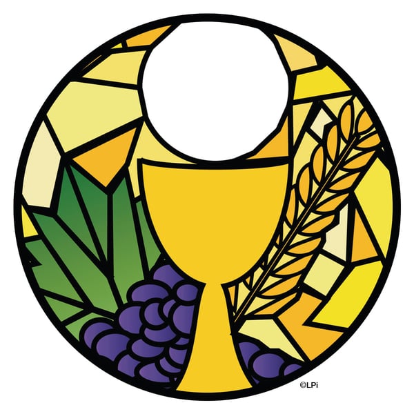 Illustration depicting the Holy Eucharist in stained glass format