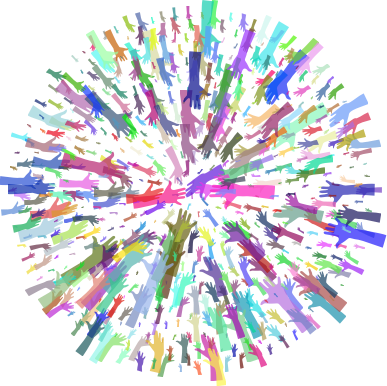 graphic of many outstretched hands in many colours